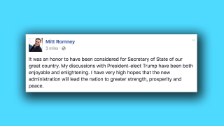 Romney Confirms He Will Not Be Secretary of State in Facebook Post